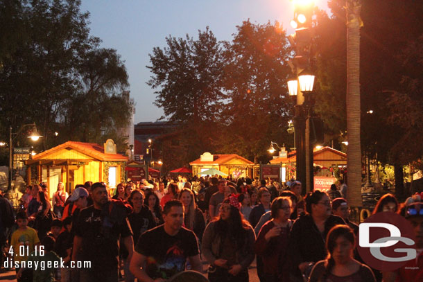 There was a constant crowd of guests moving through the area.  This looks more crowded than it was because the walkway is much narrower with the Marketplaces and the queues.