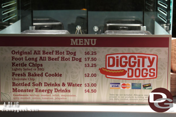 Decided to walk through Downtown Disney.  The Diggity Dog stand was near World of Disney (last time I paid attention it was out by the AMC I think)