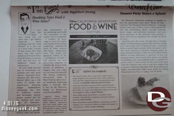 Food and Wine Festival made page 1.