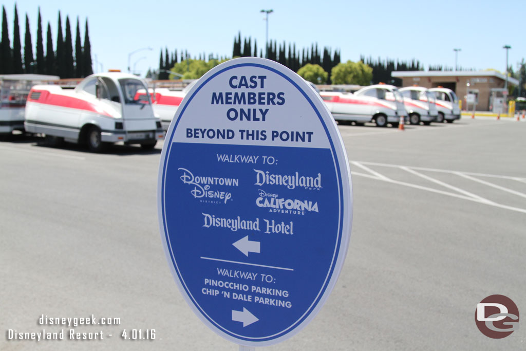 A sign to direct you around the tram area.  Still surprised they did not go with more trees/fences to block off this area.