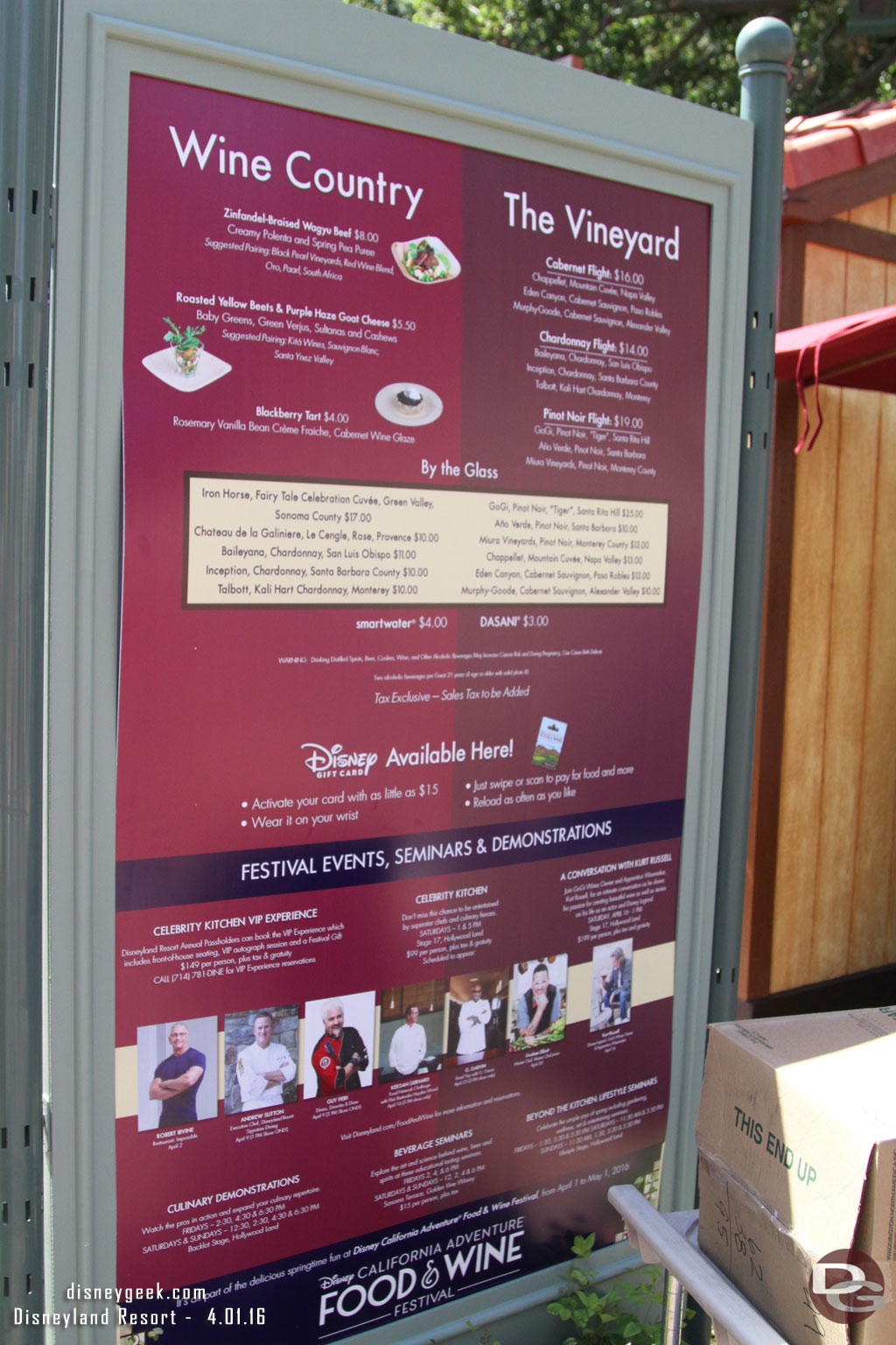 Each Marketplace featured a sign with the menu and then some information on events, seminars and demonstrations.