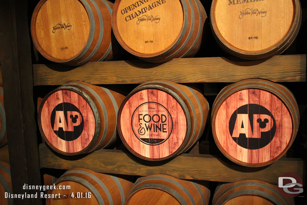 The wine barrels feature Food & Wine logos