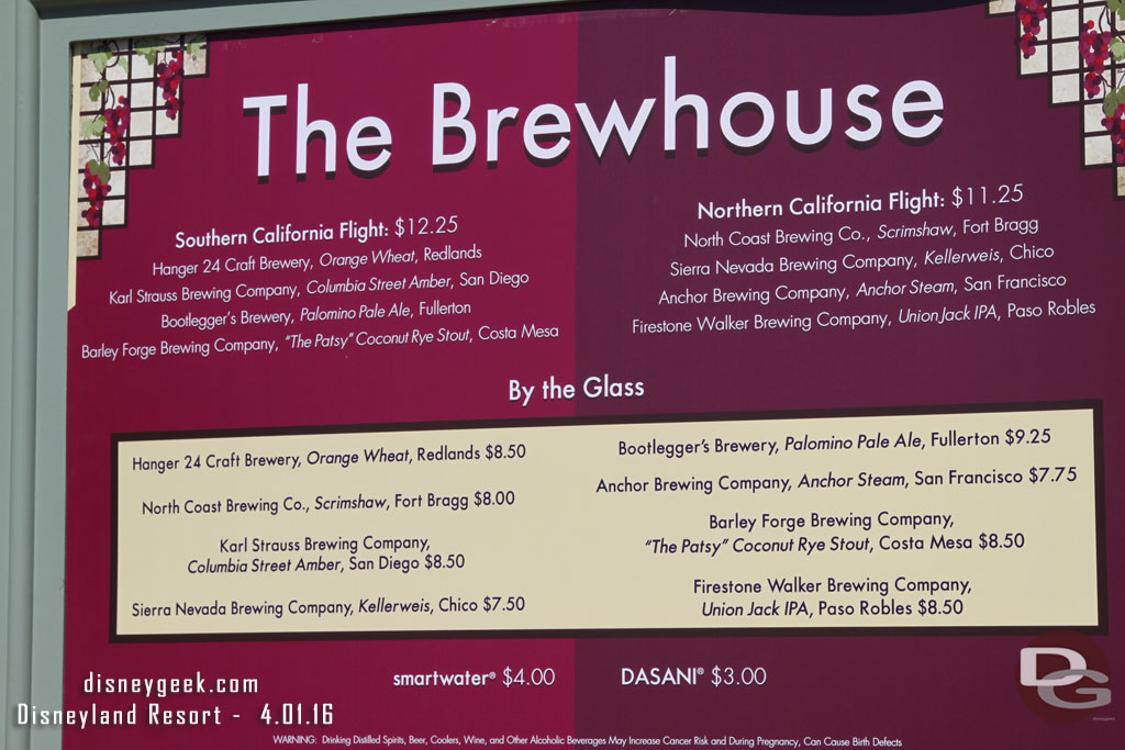 The Brewhoouse menu (one of the Marketplaces)