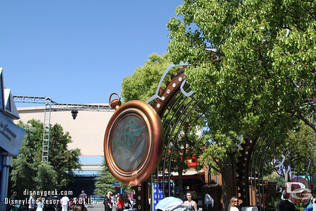 The Mad T Party signage is gone but most of the staging is being re-used for the Food & Wine Festival.