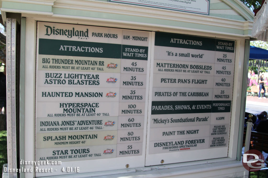 Wait times at 4:00pm