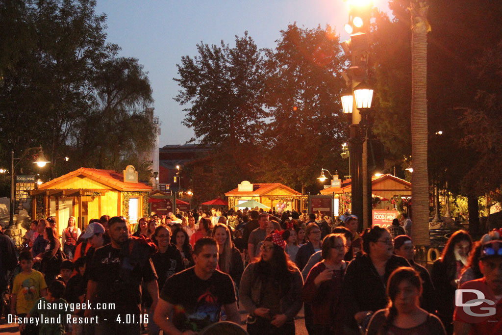 There was a constant crowd of guests moving through the area.  This looks more crowded than it was because the walkway is much narrower with the Marketplaces and the queues.