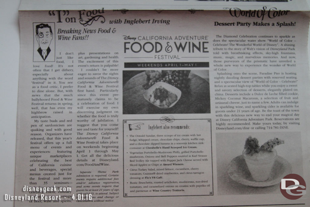 Food and Wine Festival made page 1.