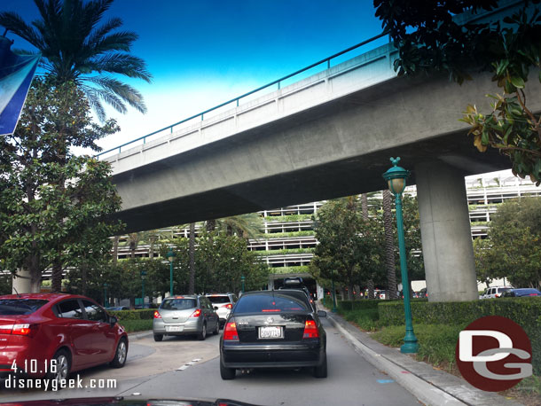 Came to a stand still waiting to enter the parking structure at 8:05am.