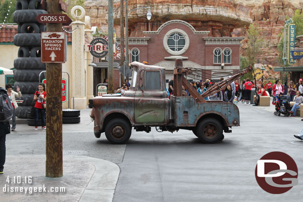 Walked through Cars Land. Mater rolling by.