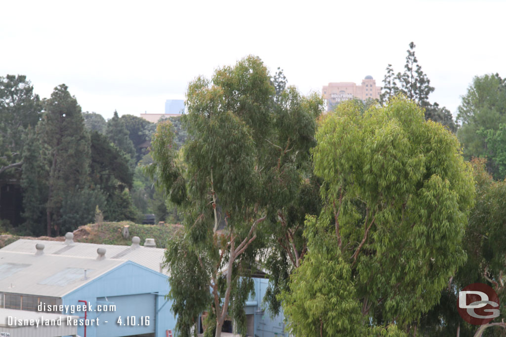 Beyond the buildings you can see the cleared berm near Critter Country.