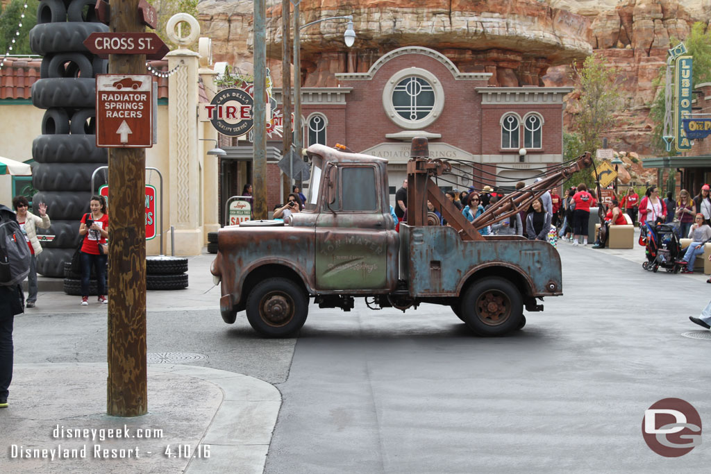 Walked through Cars Land. Mater rolling by.