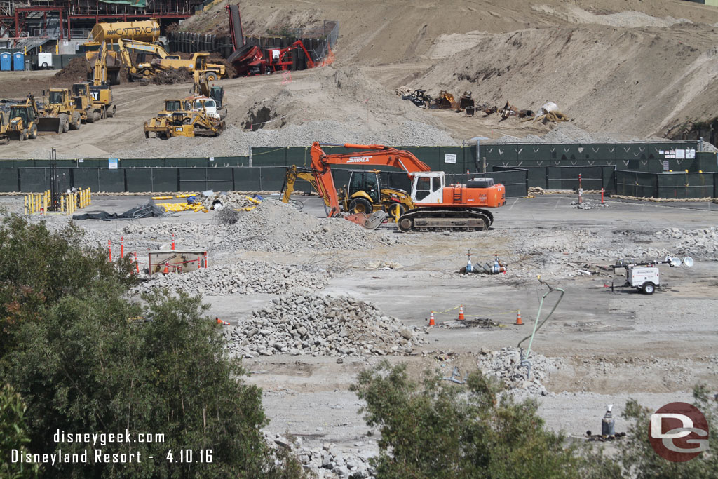 What is left of the backstage support buildings.. just some rubble.  Guessing  the concrete will be broken up and removed this week.