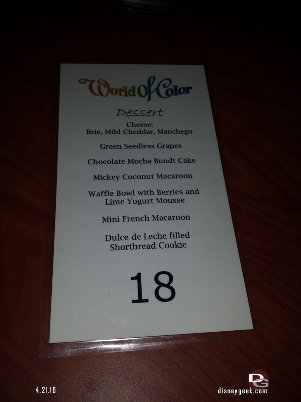 A look at the dessert menu (you receive one of each).