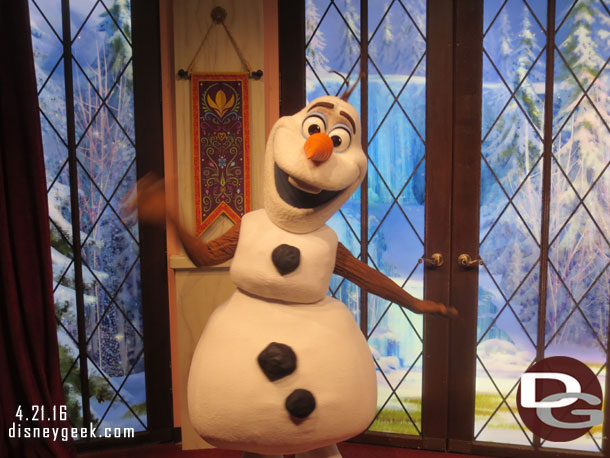 Olaf was greeting inside with Anna and Elsa today.