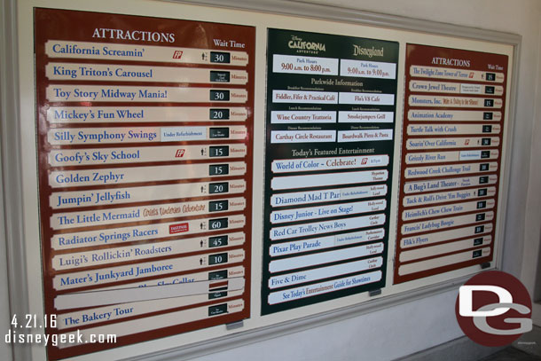 Next stop Disney California Adventure.  Wait times as of 2:39pm