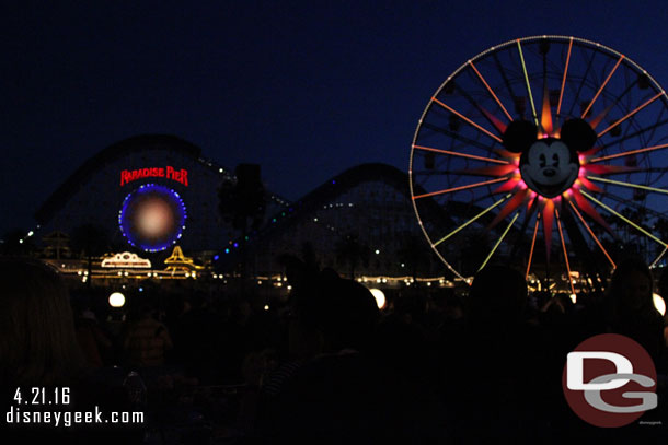 The view from a our table (a higher one that was in the 2nd row).  Better pictures once the show starts..