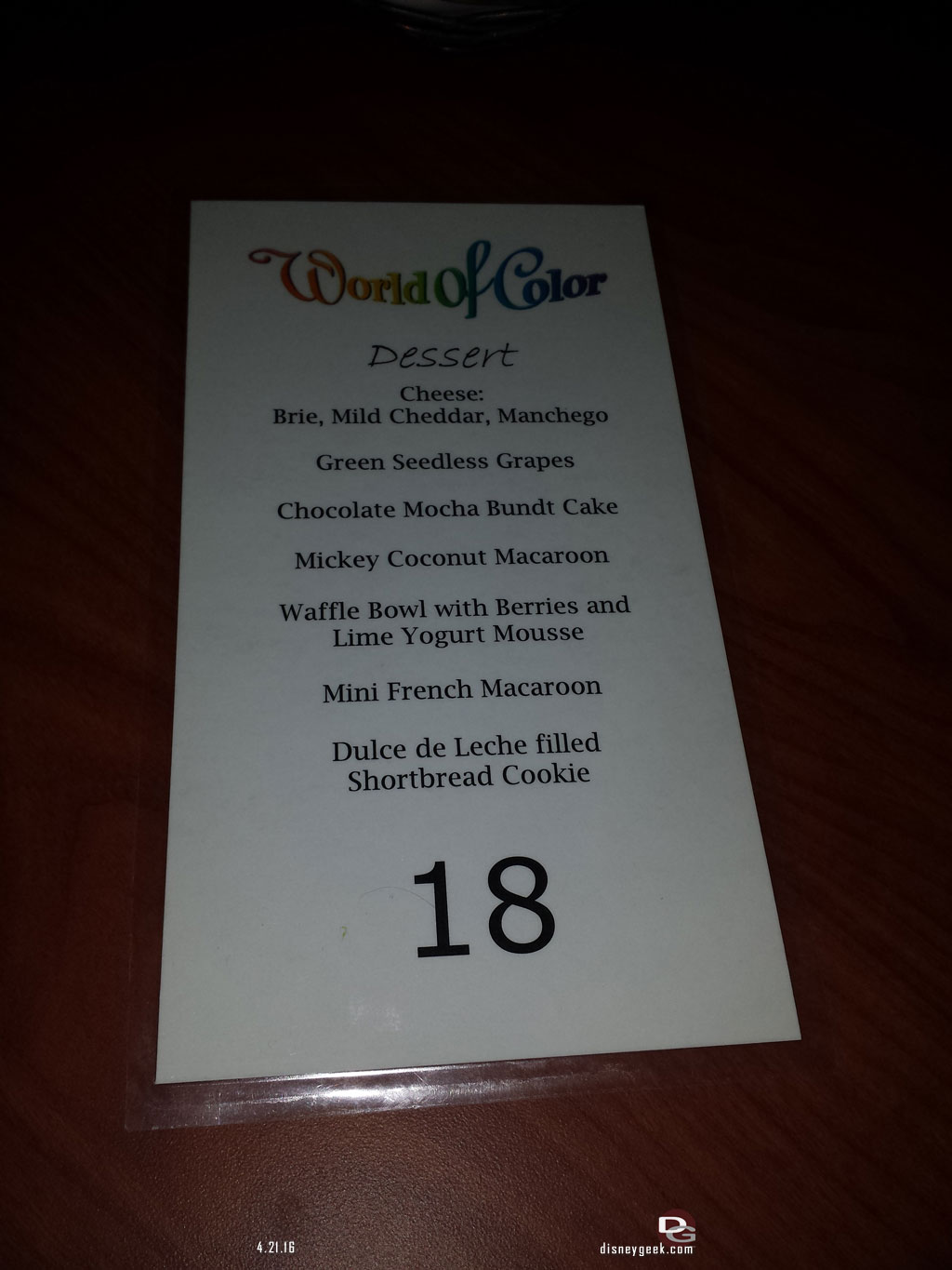 A look at the dessert menu (you receive one of each).