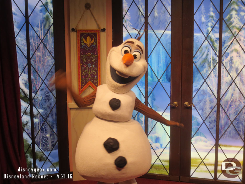 Olaf was greeting inside with Anna and Elsa today.