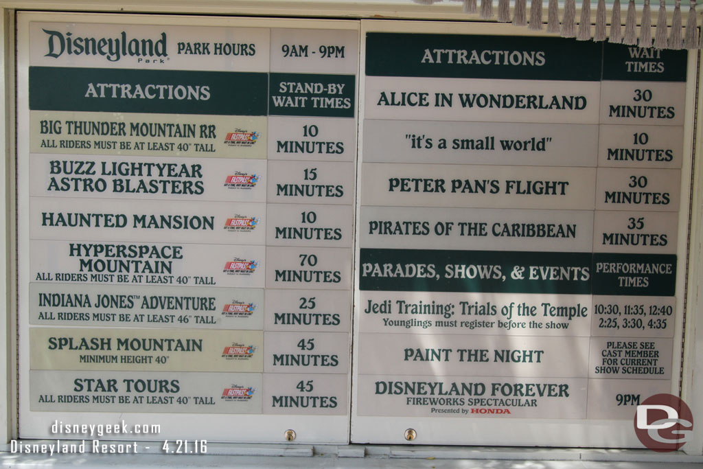 Disneyland wait times at 1:25pm