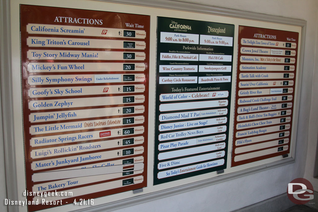 Next stop Disney California Adventure.  Wait times as of 2:39pm