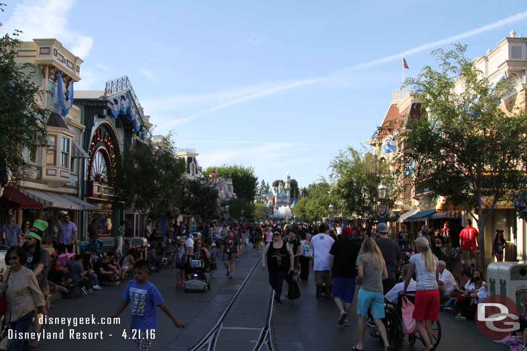 Back to Disneyland.  Main Street USA at 5:52.  Guests already lining up for 8:15pm Paint the Night.