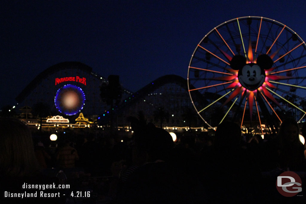 The view from a our table (a higher one that was in the 2nd row).  Better pictures once the show starts..