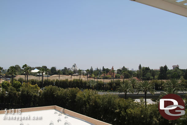 A wide view of the Star Wars site from the 4th floor of the garage.  