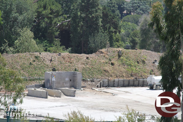 The buildings are gone but the concrete slab they were on still remains and some other elements.