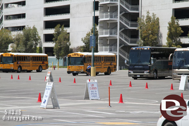 From ground level the bus lot.