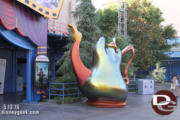 Some of the set pieces from the Mad T Party are used out front.