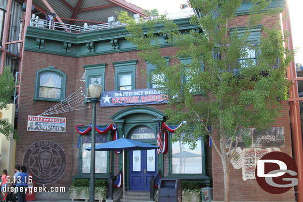 Captain America and Spider Man started meeting guests here last month.  A look at the set.