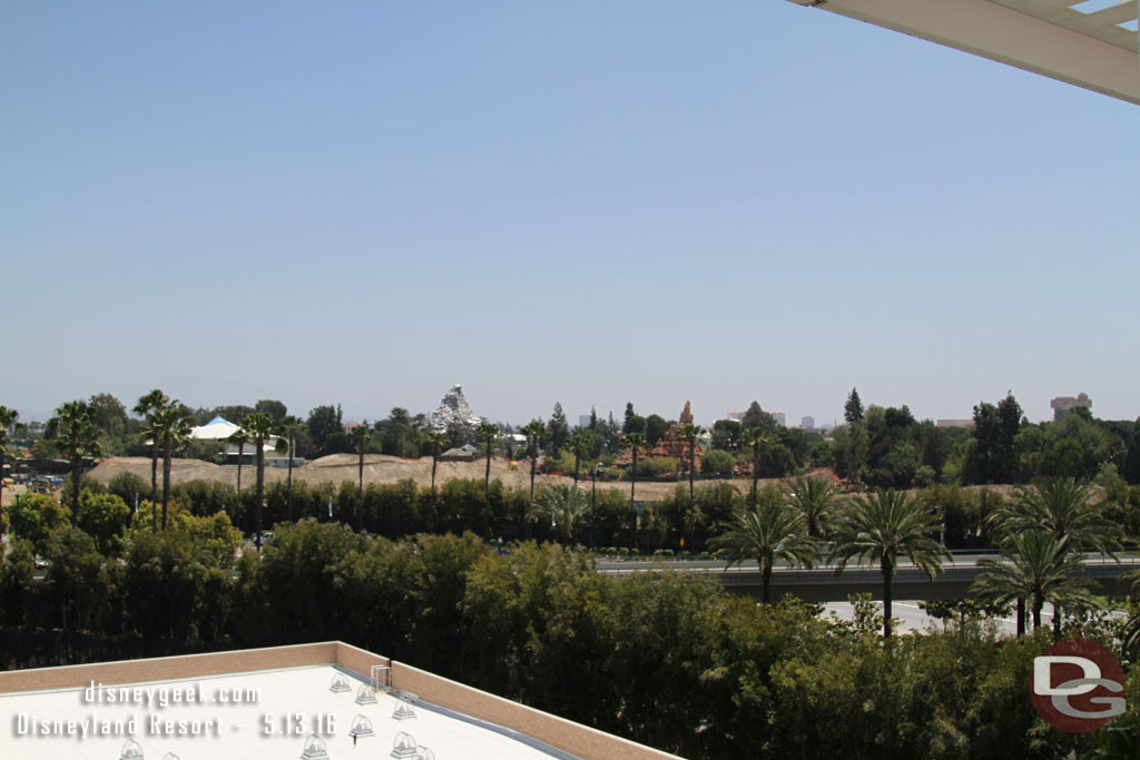 A wide view of the Star Wars site from the 4th floor of the garage.  