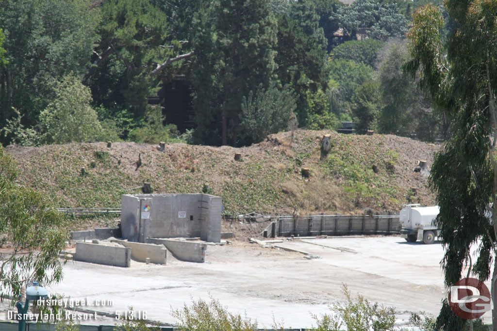 The buildings are gone but the concrete slab they were on still remains and some other elements.