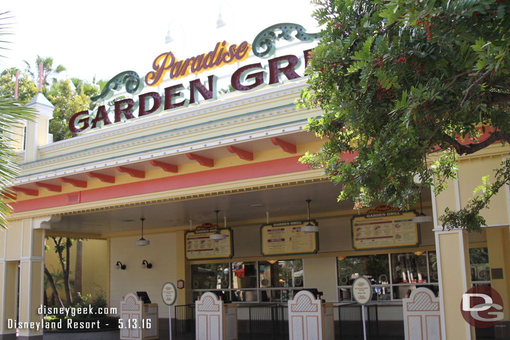 The Garden Grill closed several weeks ago, internet reporting is due to budget cutbacks around the resort.