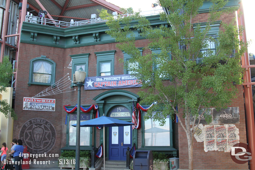 Captain America and Spider Man started meeting guests here last month.  A look at the set.