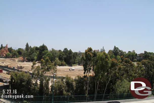 Time to take a look at the Star Wars construction progress.  They have done a lot more clearing since I was last at the park.  Looking to the right the berm is gone and the concrete that the backstage buildings were on is now gone too.