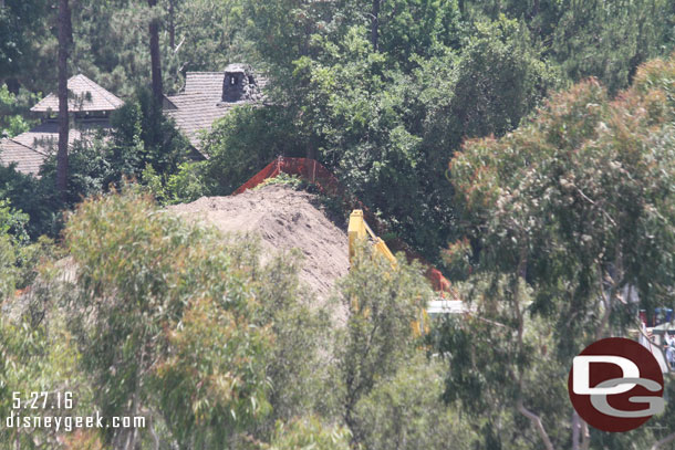 Going to the far right of the site now.. In the distance is the Hungry Bear. In the middle is where the berm ends now.  To the right equipment breaking up and removing concrete from the former backstage support buildings.