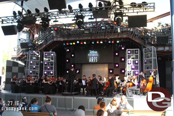 An orchestra was performing on the Backlot stage.  A much calmer scene than the street on the other side.