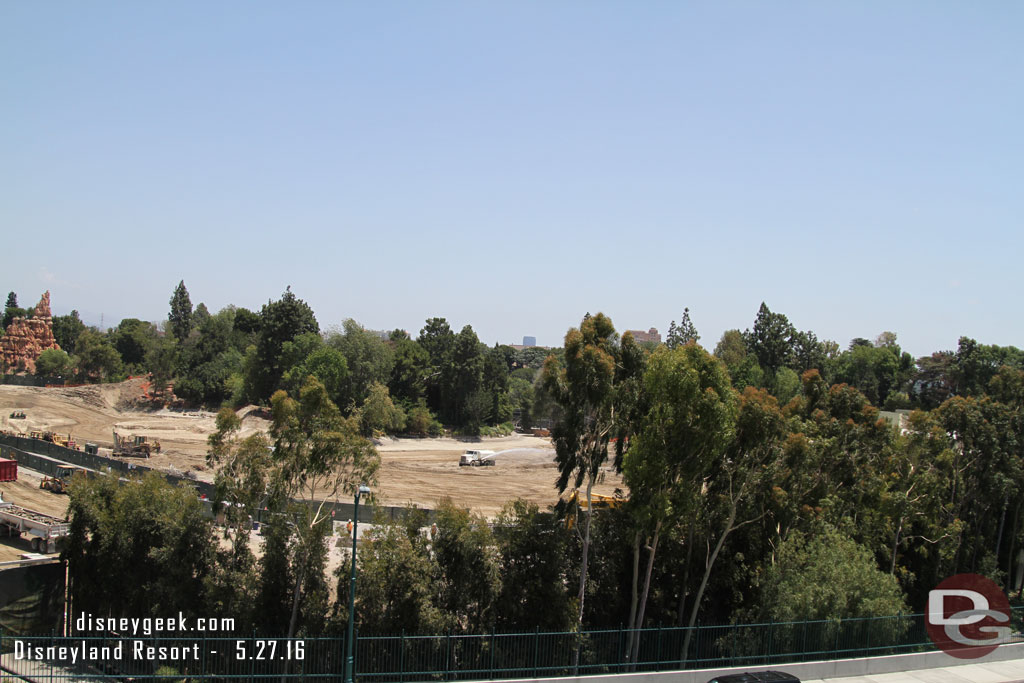 Time to take a look at the Star Wars construction progress.  They have done a lot more clearing since I was last at the park.  Looking to the right the berm is gone and the concrete that the backstage buildings were on is now gone too.