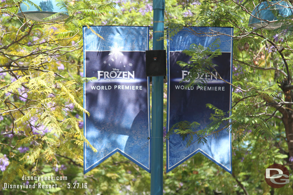 Banners for the Premiere in the courtyard.