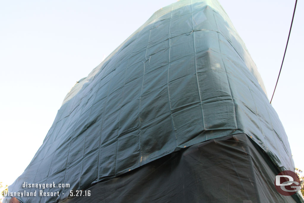 The front portion of the treehouse is under wraps.