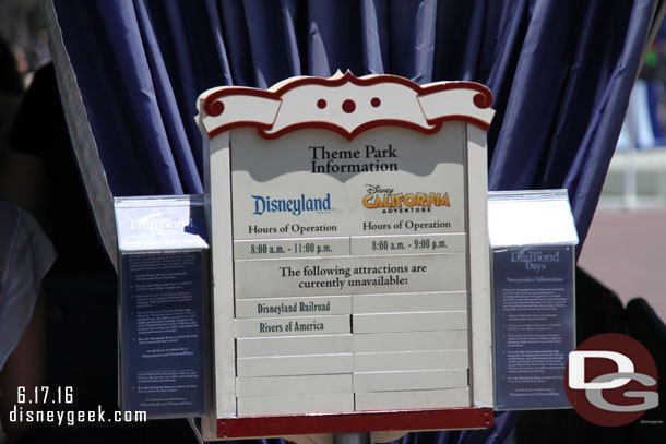 Only Star Wars related closures today as summer season is now underway.
