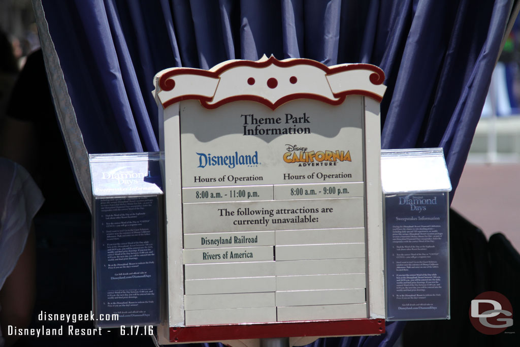 Only Star Wars related closures today as summer season is now underway.