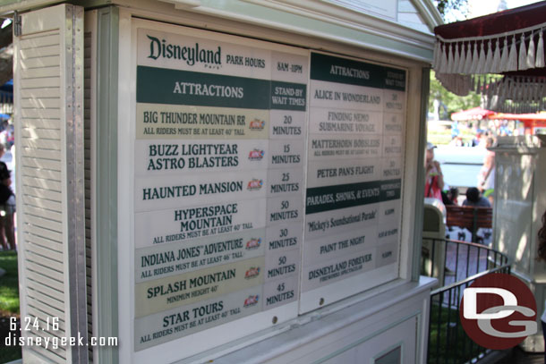 Disneyland Wait Times at 5:13pm