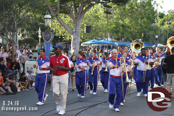 The band on the move to Main Street.