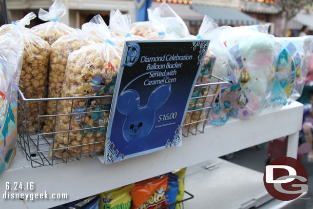 I mentioned in an earlier picture set you can get the 60th popcorn buckets now with prepackaged popcorn.