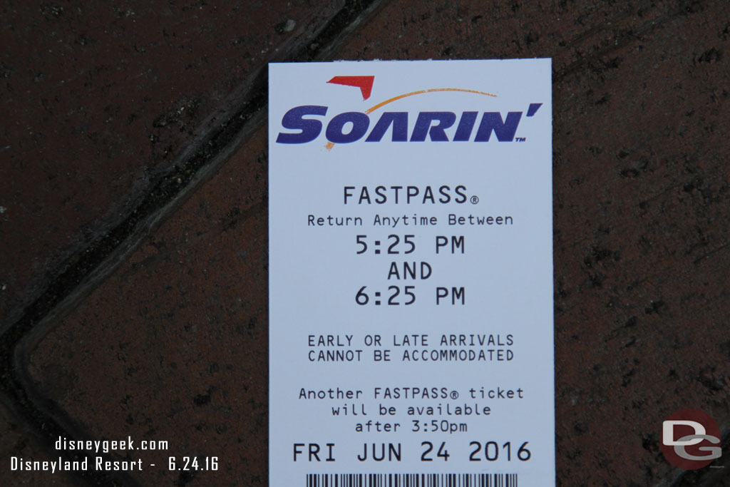 My plan was to head back to DCA and use my FastPass for Soarin.