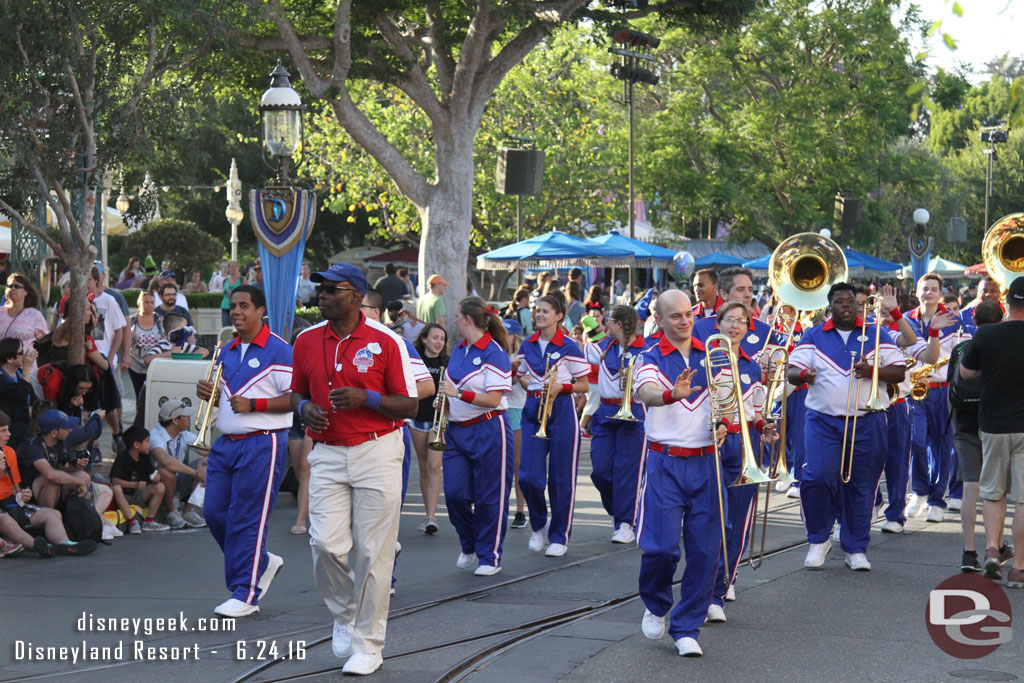 The band on the move to Main Street.