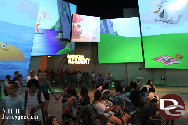 The seating in the Animation Building has changed to a six hard benches in the center of the room.