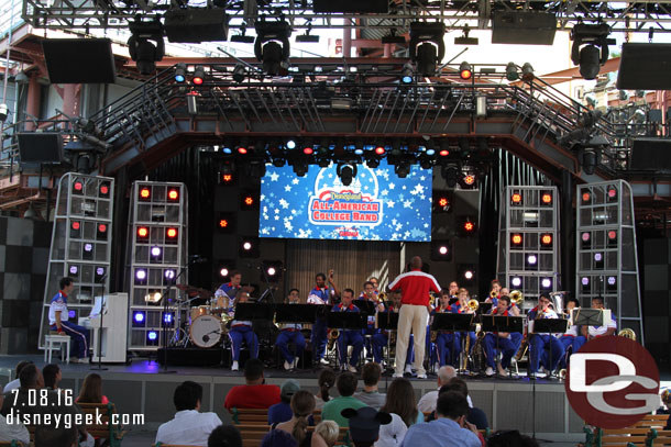 The All-American College Band performing on the Backlot Stage